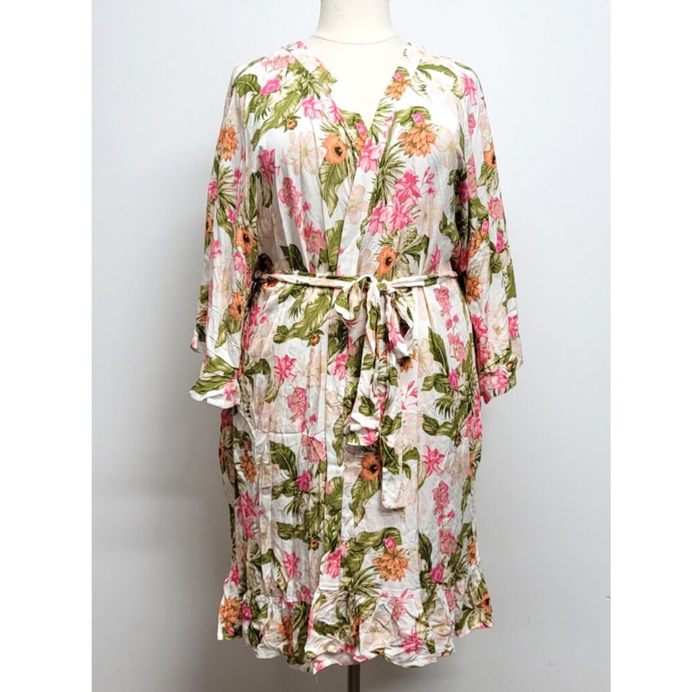 NWT Cato 22/24 Tropical Floral Print Open Front Robe Kimono 22/24